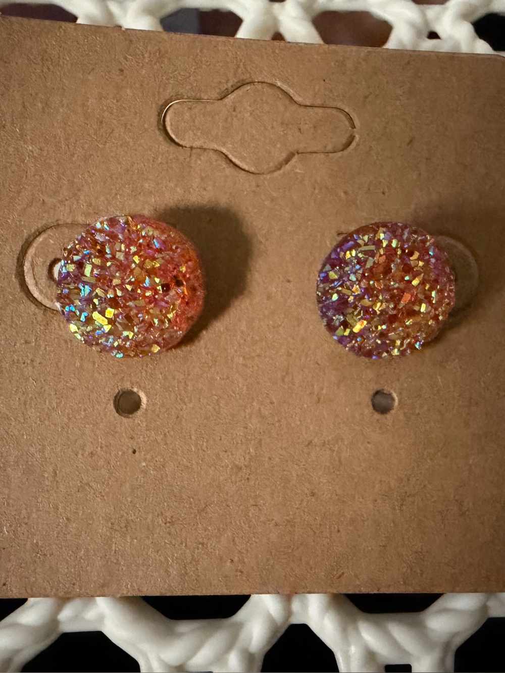 Iridescent Orange Druzy Stud Earrings - Women Accessories hypoallergenic